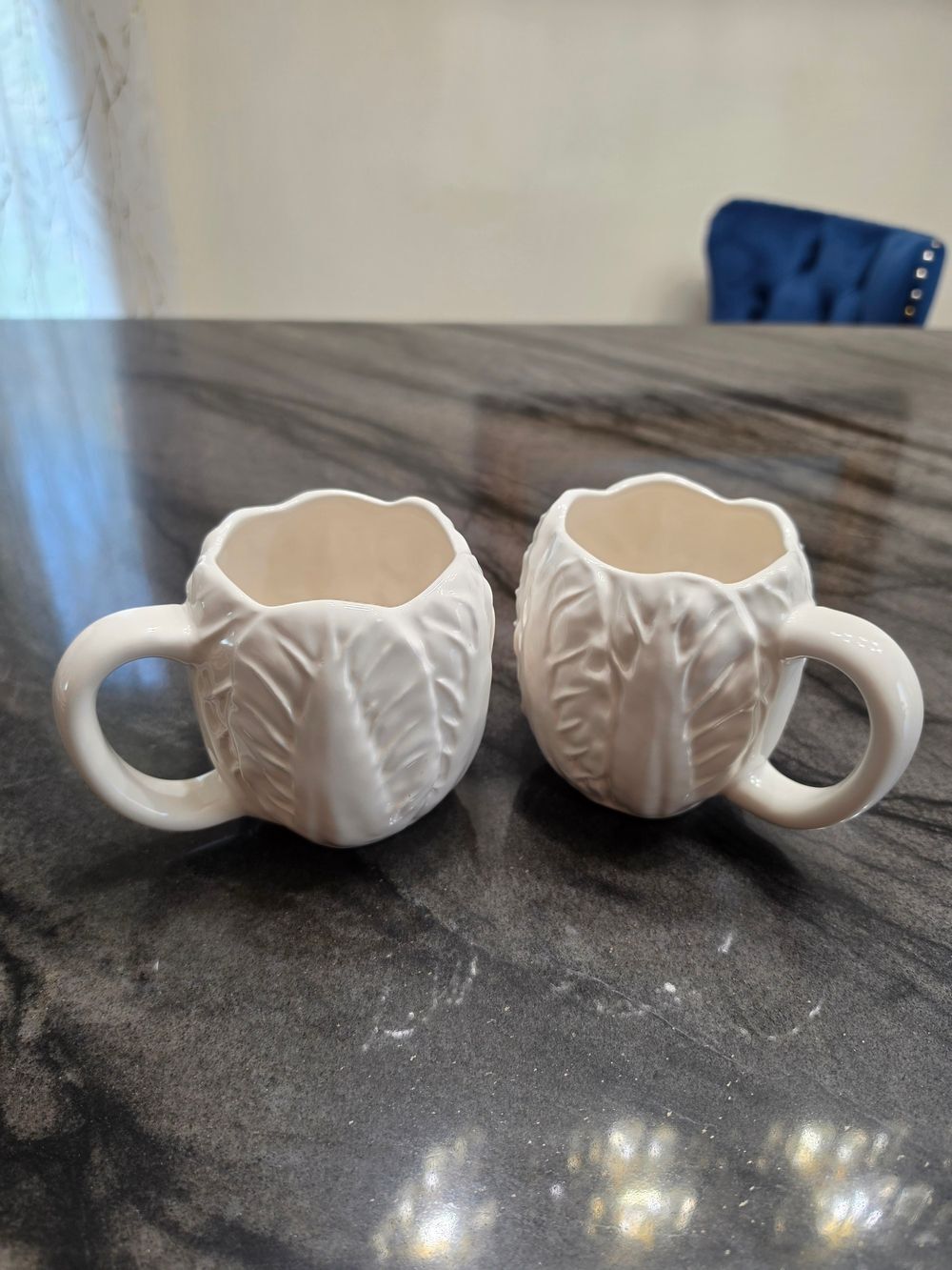 Threshold Radicchio Cabbage Ware Leaf White 2pc Mug Set, Spring Stoneware,  NEW